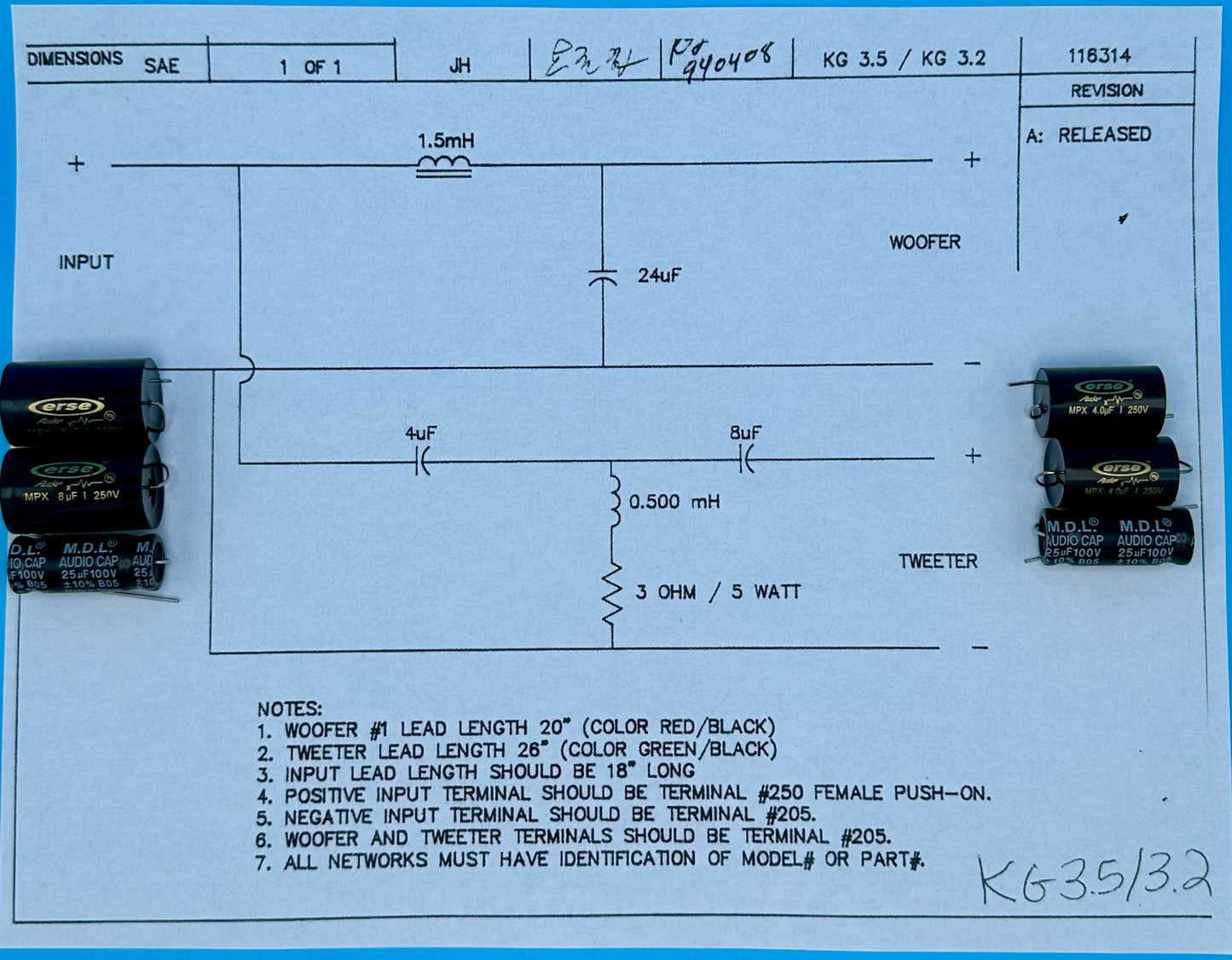 KG3.5 Crossover Rebuild Kit (2 Speakers) - FREE US Shipping!