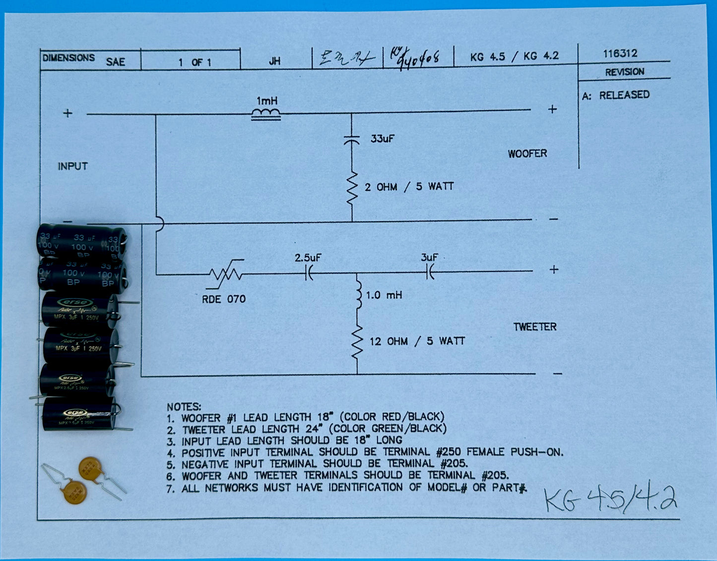 KG4.2 Crossover Rebuild Kit (2 Speakers) - FREE US Shipping!
