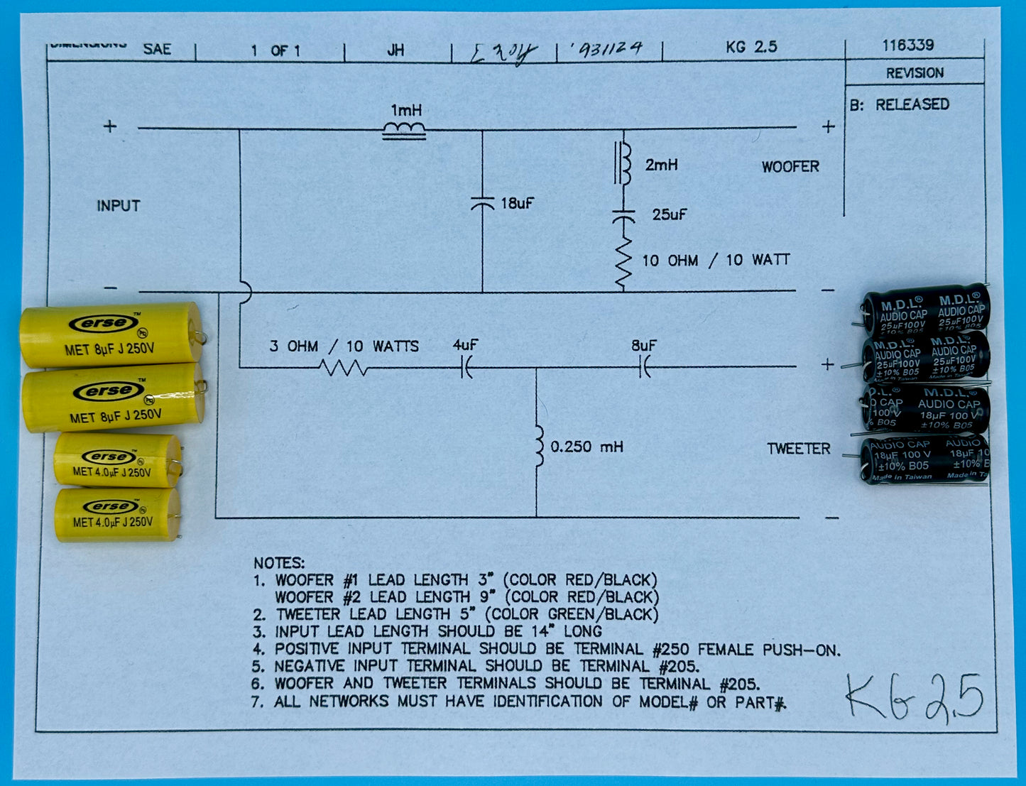 KG2.5 Crossover Rebuild Kit (2 Speakers) - FREE US Shipping!