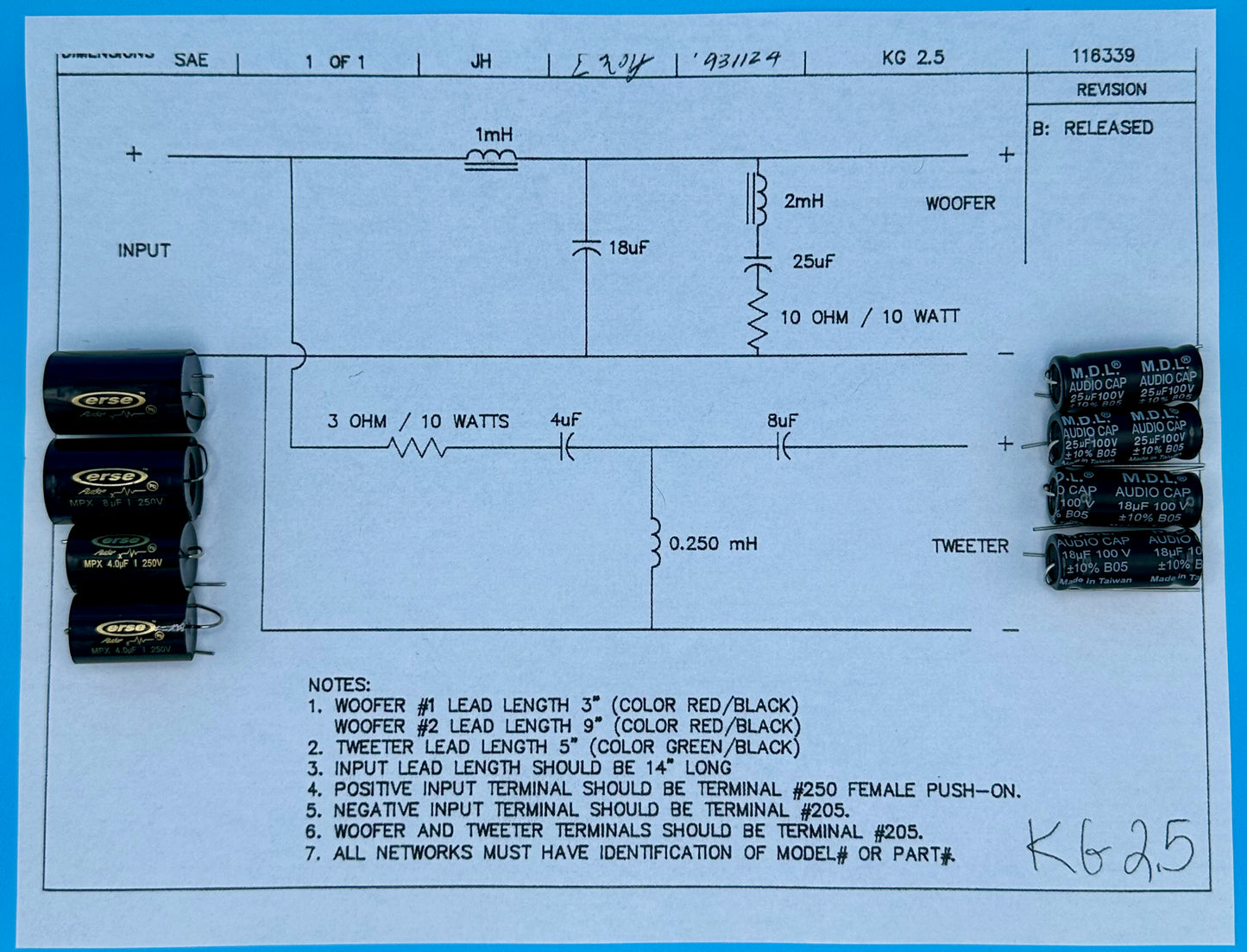 KG2.5 Crossover Rebuild Kit (2 Speakers) - FREE US Shipping!